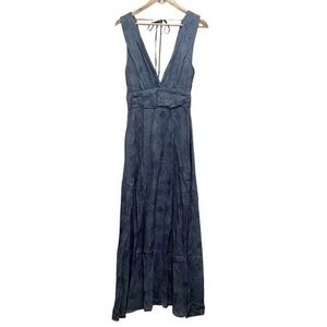 Splendid Collection Blue Deep V-Neck Maxi‎ Dress S NWOT